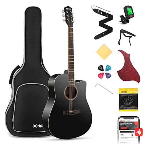 Donner Chitarra Acustica Kit 41 Pollice Chitarra Folk 4/4 Dreadnought Chitarra Set per Adulto Principiante Studente con Custodia Corde Plettri Capotasto Cinghia Nero