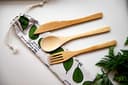 KitchenCraft Natural Elements Travel Cutlery Set, Reusable and Biodegradable Bamboo Knife, Fork and Spoon in Fabric Pouch - 6
