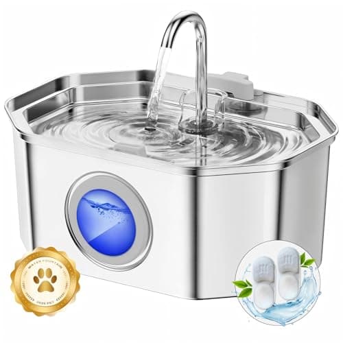 Fontanella per gatti,Apauk 3.2L fontanella per gatti acciaio Inox, fontana per Cani piccoli,Ultra silenziosa,con finestra LED, Sistema di filtraggio multistrato (S con 2 filtri & 2 spugne)