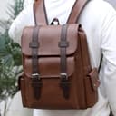 FUNSEED Mochila para hombre, gran capacidad, bolsa para portátil de 15,6 pulgadas, bolsa de hombro de cuero PU vintage para viajes y trabajo, caqui, L - 7
