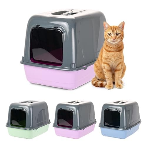 Ferplast Katzenklo, Katzentoilette mit Deckel, 2 geruchshemmende Aktivkohlefilter, abgedunkelte Schwingtür, 36 x 47 x h 35 cm, Clear CAT 10 Haustiertoilette