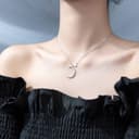 925 Collana in Argento Pendente Alla Moda Stella Luna Diamante Breve Collare Catena, FUBUKIOF, Collana in argento S925 - 3