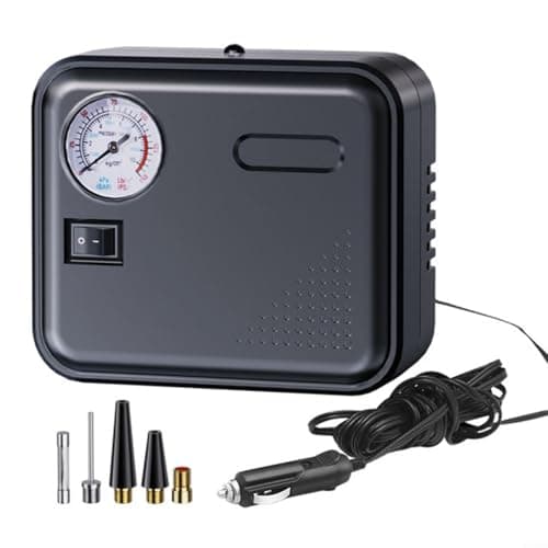 NINMORTH Portable 12V Air Compressor for Car Tires, Corded Electric Inflator with Digital Display, Cable, 4 Nozzles, 150PSI, Black