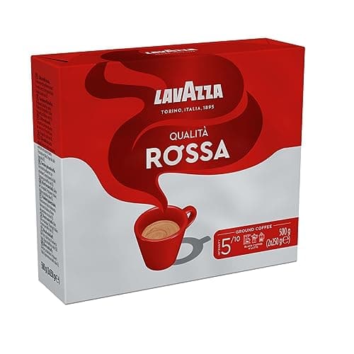 Lavazza, Qualità Rossa, Café Molido Natural, 2 Paquetes de 250 g, Ideal para Cafetera Italiana, de Filtro y Francesa, con Notas Aromáticas de Chocolate, Arábica y Robusta, Intensidad 5, Tueste Medio