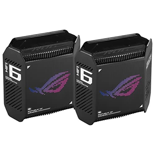 ASUS ROG Rapture GT6 Tri-Band WiFi 6 Mesh WiFi System, covers up to 540㎡, 2.5 Gbps port, triple-level game acceleration, ASUS RangeBoost Plus, 5.9 GHz, free lifetime network security