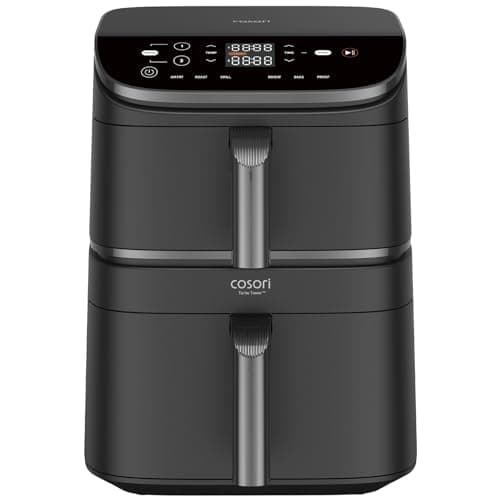 Cosori Turbo Tower Freidora de Aire Grande 10,8 Litro-True Metal-Ahorra de Espacio-2630W y Más Rápida-Vertical Doble Cesta Air Fryer-6 Funciones-Nutrición Equilibrada-Máx 12 Personas-Limpiable