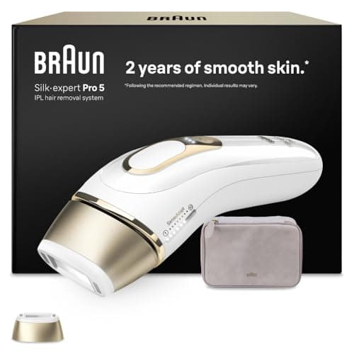 Braun Smart IPL Geräte Haarentfernung Silk·expert Pro 5 — Professionelle Dauerhafte und Schmerzfreie Laser Haarentfernung für Zuhause, Designed in Germany — Inkl. Etui, 1 Aufsatz — PL5100, Weiß/Gold