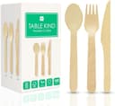 Table Kind 150 x Set di posate in legno biodegradabili, coltelli, forchette, cucchiai, compleanno, Natale, campeggio, picnic o barbecue, catering, utensili 17 cm - 1