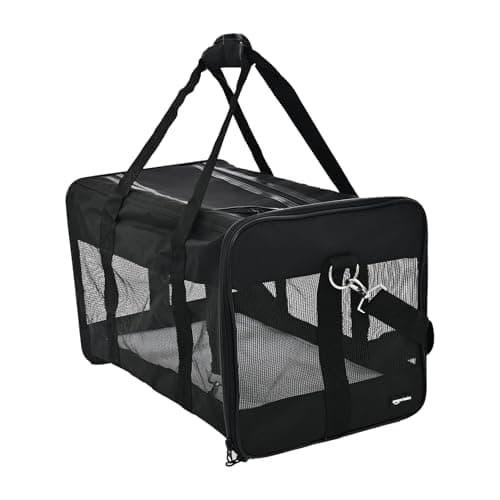 Amazon Basics Perro Trasportín con laterales flexibles, Grande, Negro, 50 x 30.4 x 30.4 cm (L x An x Al)