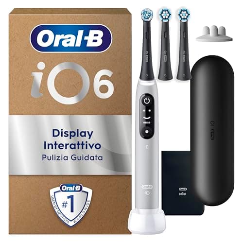 Oral-B iO 6 Spazzolino Elettrico Ricaricabile Grigio, 3 Testine Oral B Di Ricambio, 1 Custodia Da Viaggio. 1 Spazzolino Elettrico, Pulizia Denti Efficace