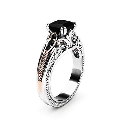 LMRJHAZM Vintage 925 Sterling Silver Black Gemstone Ring Cocktail Rings Square Cut Black Onyx Marcasite Cubic Zirconia Anniversary Promise Ring CZ Eternity Engagement Wedding Band Ring for Women