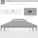 Outsunny Ersatzdach für Pavillon 3 x 4 m wasserabweisend Pavillondach mit Doppeldach Ersatzbezug für Gartenpavillon Ersatzteile aus Polyestet-Stoff Hellgrau - 5