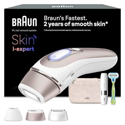 Braun Smart IPL 7 Skin i·expert – IPL Geräte Haarentfernung, Dauerhafte und Schmerzfreie Haarentfernung für Zuhause – inkl. Gratis App, Etui, Venus Rasierer, 3 smarte Aufsätze – PL7249, Weiß/Rosegold
