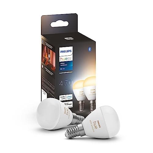 Philips Hue White Ambiance Luster, Lampadina Sferica Smart, Luce Bianca da Calda a Fredda, 5.1W, Dimmerabile, Bianco, confezione da 2