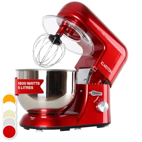 Klarstein Küchenmaschine mit 5L Schüssel, 1800W Profi Küchenmaschine mit Knethaken und Schneebesen mit 6 Stufen, Teigmaschine zum Rühren, Kneten und Aufschlagen