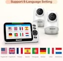 Blemil Monitor para bebés, con 2 cámaras y 30 Horas de batería Recargable de Audio, Pantalla Dividida de 5 Pulgadas, cámara remota en la Nube/Zoom, Llamada bidireccional, visión Nocturna, sin WiFi - 3