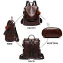 ECOTISH Damen Soft PU Leder Rucksack Handtasche Schultertasche All in One Multifunktions Anti Diebstahl Tasche Wasserdichte Rucksack (Braun) - 4