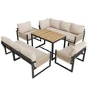 Ktipm Muebles Jardin Exterior Modular para 7 u 8 Personas, Conjunto Jardin Exterior con Respaldo Cómodo y Reposabrazos Tejidos, Sofa Exterior 7 Piezas con Mesa y Sillón, Garden Furniture, Beige - 8