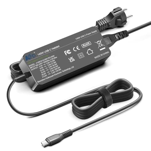 KFD PD 140 W USB C GaN Alimentatore per MacBook Air 13" 15" M3 2024 2025, Surface Book 3, ASUS ROG, HP OMEN Transcend 14 Spectre x360 16" Msi Prestige 14 16 AI Studio Summit E16 AI Studio eero PoE
