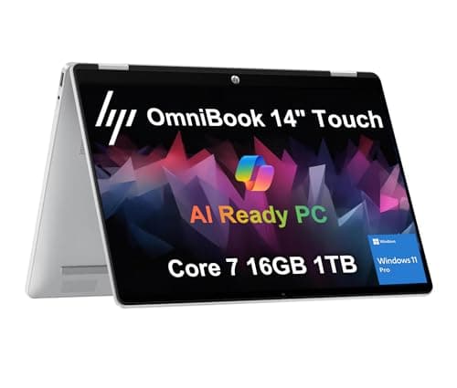 HP OmniBook 5 Flip X360 2025 2 en 1 con pantalla táctil AI PC Laptop (14 pulgadas FHD+ IPS, Intel 10-Core 7 150U (> i7 1355U), 16GB DDR5, 1TB SSD) para creador, diseñador, cámara web IR de 5 MP