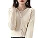Cardigan da donna in cashmere girocollo, a maniche lunghe, tinta unita, morbido, beige, S - 1