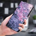 EuoDuo Klapphülle für Realme GT Neo6 SE 5G Hülle zum Klappen Lederhülle Tier Muster Handyhülle Magnet Schutzhülle Flip Handytasche Kartenfach Cover - Kirschblüten Schneeflocken - 3