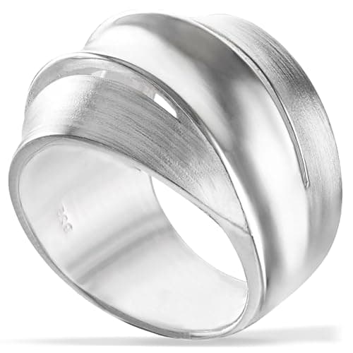Vinani Damenring, 925 Sterling Silber – breites 3-Band-Design mit mattierter und polierter Oberfläche, handgefertigter zeitloser Schmuck für Frauen, stilvoll und elegant, angenehmer, Größe60 RDB60