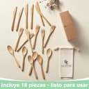 GASTROTOMI Cubiertos de Bambú Reutilizables para Llevar con Bolsa, Set de 18 Piezas Tamaño Normal (20 cm), Cubiertos de Madera sin Plástico para Oficina, Viaje, Picnic y Camping - 6