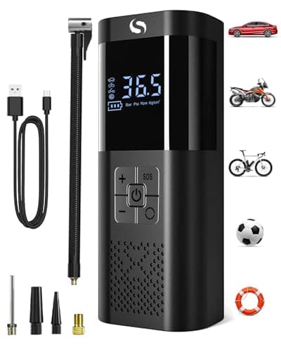 SERVOMASTER Elektrische Luftpumpe, Tragbare Akku Fahrradpumpe mit alle ventile, Akku Kompressor für Fahrrad und Auto, 150 PSI, Wiederaufladbare Reifenpumpe für Fahrrad, E-Bike, Auto, Motorrad, Bälle