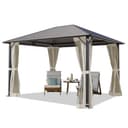 TOOLPORT Gazebo da Giardino 3x3,65 m Tetto Hardtop in Acciaio con Teli Laterali e Zanzariere in Crema - 1