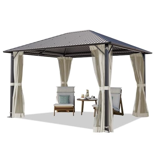 TOOLPORT Gazebo da Giardino 3x3,65 m Tetto Hardtop in Acciaio con Teli Laterali e Zanzariere in Crema