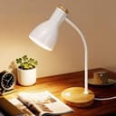 Schreibtischlampe Holz Weiß – Verstellbare Tischlampe mit flexiblem Arm & stabilem Holzfuß – Ideal als Nachttischlampe, Leselampe oder Deko-Licht für Schlafzimmer, Wohnzimmer & Büro (White, 1 Pack) - 1