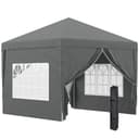 Outsunny 3 x 3 m Garden Pop Up Gazebo, Wedding Party Tent Marquee, Water Resistant Awning Canopy with Sidewalls, Windows, Carry Bag, Grey - 1