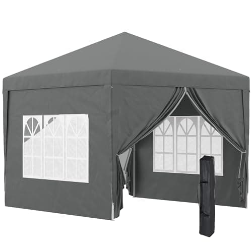 Outsunny 3 x 3 m Garden Pop Up Gazebo, Wedding Party Tent Marquee, Water Resistant Awning Canopy with Sidewalls, Windows, Carry Bag, Grey