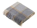 Moon Wool Plaid Throw Blanket, Merino Lambswool, Block Windowpane Beige Grey, Made in UK - 1
