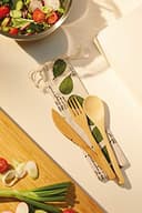 KitchenCraft Natural Elements Travel Cutlery Set, Reusable and Biodegradable Bamboo Knife, Fork and Spoon in Fabric Pouch - 9