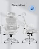 DEVAISE Sedia da Ufficio Ergonomica con Schienale Traspirante a Sezioni, Poggiatesta 3D Regolabile, Braccioli Regolabili, Supporto Lombare, Funzione Dondolo, Sedia Ergonomica per Home Office, Blanc - 3