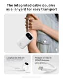 Baseus Powerbank 45W 20000mAh con 2 Cables USB-C Integrados, Power Bank PD3,0 QC4,0 Baterías Externas Carga Rapida, 3 C 1 A, Cargador Portátil para iPhone 16/15/14 Pro MAX, Samsung, Blanco - 6