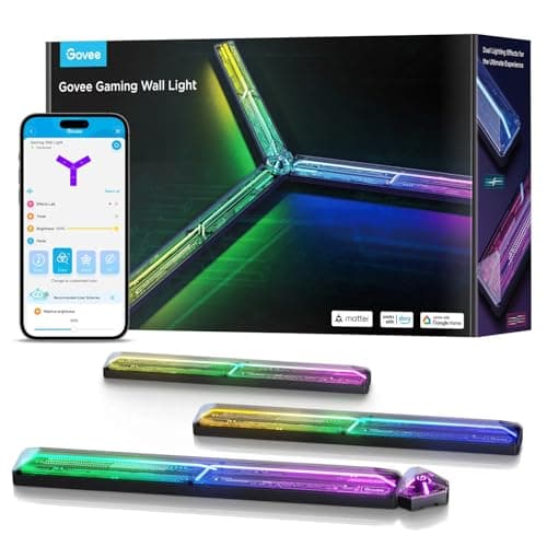 Govee LED Gaming Glide Wall Light, RGBIC Wandleuchte mit DIY Cyberpunk-Stil Formen und Farben, 60+ Szeneneffekte, Smart Light Kompatibel mit Matter und Alexa, Gaming Licht Deko, 3pcs und 1 Ecke