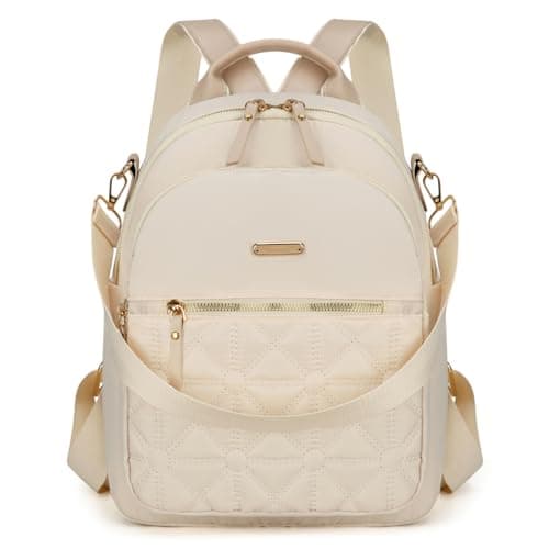 JANSBEN Rucksack Damen Klein, Cityrucksack Anti-Diebstahl Schultasche Nylon Schultertaschen Daypacks Damen Rucksackhandtaschen für Lässig Schule Reise Arbeit,Beige