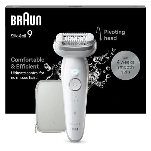 Braun Depiladora Eléctrica Mujer Silk-épil 9, Depiladora Corporal Con Cabezal Oscilante, Uso En Seco Y En Mojado, Depilación Suave, Eliminación Del Vello Fácil, 9-011, Blanca/Plateada
