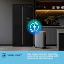 Fridgemaster American Side-by-side Door Fridge Freezer 439L Black with Water Dispenser MS83430DEB1, Total No Frost, Inverter Compressor, H177.7 cm x W83.2cm x D61cm, Energy Rating E - 15