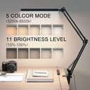 Meltrck Lampada da Scrivania LED con Morsetto, Lampada Architetto Dimmerabile con Braccio Girevole Lungo,1200LM Protezione Occhi, 5 Colori e 11 Luminosità, Lampada da Lavoro per Ufficio (Nero) - 2