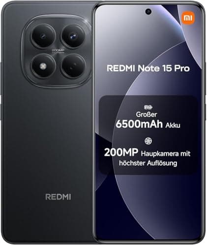 XIAOMI Redmi Note 15 Pro 4G Smartphone 12+512 GB – 6500-mAh-Akku, 200-MP-Kamera, IP65-Wasserschutz, 6,77" FHD+ AMOLED-Display, Schwarz