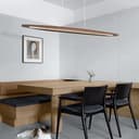 YYUTLUO LED Wood Pendant Light Dining Table Pendant Light, Brown Dimmable with Remote Control Pendant Lamp, Height Adjustable, Modern Linear Design Living Room Lamp Hanging Office Dining Room (130cm) - 7