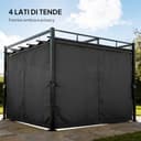 Outsunny Gazebo Pergola 3x3 m con Tetto Retrattile Scorrevole, 4 Pareti Laterali, Fori di Drenaggio, Pergolato da Giardino in Poliestere e Acciaio, per Patio, Terrazzo, Esterno, UV30+, Grigio Scuro - 4