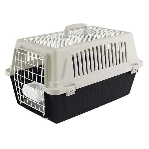 Ferplast Transportbox katze, Hundetransportbox kleine Hunde und Katzen bis max. 5 kg, aufklappbares Dach, mit Kissen und Napf, Lüftungsschlitze, 32,5x48xH 29 cm,Transportbehälter ATLAS 10 OPEN