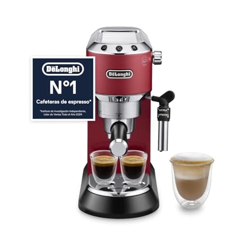 De'Longhi Dedica - Cafetera de Bomba de Acero Inoxidable para Café Molido o Monodosis, Cafetera para Espresso y Cappuccino, Depósito de 1.3 Litros, Sistema Anti-goteo, EC685.R, Rojo
