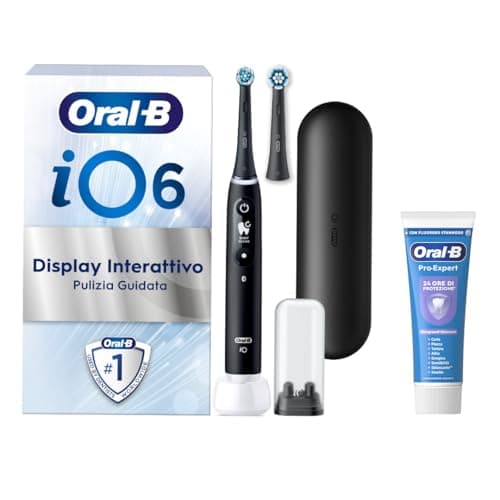 Oral-B Spazzolino Elettrico Ricaricabile iO 6N Nero, 1 Spazzolino Elettrico, 2 Testine Di Ricambio, Custodia Da Viaggio + 1 Dentifricio Oral-B Pro-Expert Sbiancante Delicato, Pulizia Denti
