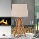 firstchoicelighting Modern Dark Oak Table Lamp or Bedside Light, Wood Tripod Design, Natural Shade - 2